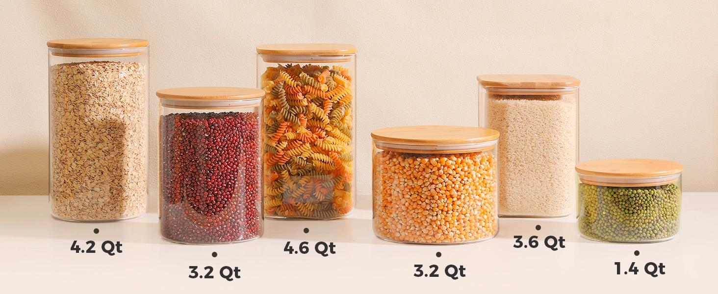 THE WELL KEPT 1.2 Gallon Wide Mouth Flour Sugar Storage Containers 2 Pcs, 4.6 Qt Glass Storage Containers with Lids, Large Pantry Glass Jar with Lid, Big Jars for Rice, Flour, Sugar, Cereal, Cookie, Coffee Kitchen Utensils