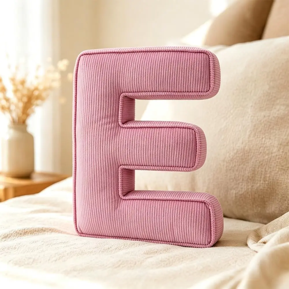 Pink Letter Plush Pillow, Letter Hugging Throw Pillows, Decorative Corduroy Initial Letter Shaped Throw Pillows, Letter Pillows English Alphabet A to Z for Sofa Bedroom Living Room Decor (E)
