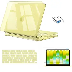 Yellow 4 in 1 MacBook NEO Hard Shell Case Set, with Keyboard Cover Screen Protector & USB C Adapter, Scratch Resistant Laptop Protective Cover