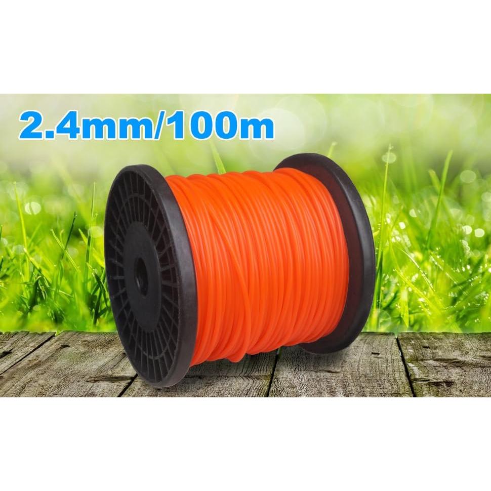 Grass Strimmer Line 328ft .095'' Round String Trimmer Line 2.4mm Replacement Spool Nylon Material for Trimming Lawn Weeds Grass, Orange Color