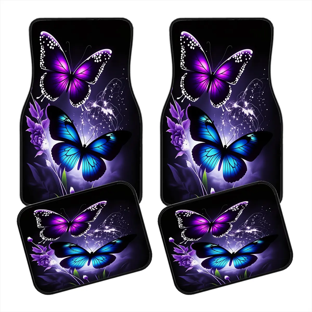 4-Piece Butterfly Print Car Mats, Front and Rear Protection, Suitable for Most Cars, Suvs, Vans, Automotive Interior Accessories
