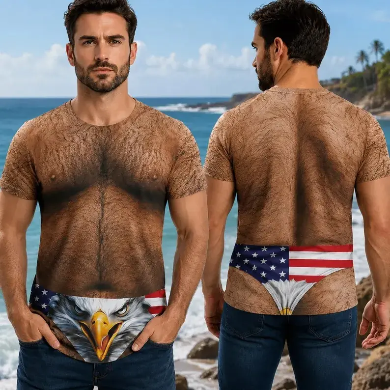 Funny Hairy Body Patriotic Shirt, Chest Shirt, USA Flag Shirt USA 250th Polo Shirt, Patriotic Shirt, Party  Beach Shirt, Patriotic Gift