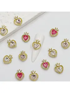 10 Alloy Glass 3D Heart Crown Shaped Nail Decorations