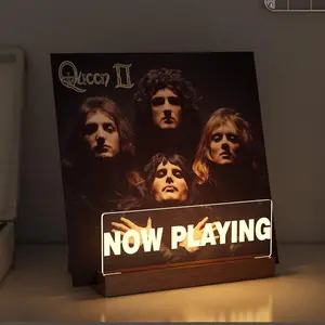Light Up Now Playing Vinyl Record Stand, Wooden Acrylic Record Holder for Vinyl Album LED Display Storage Collection Holder, Warm White Color Lights