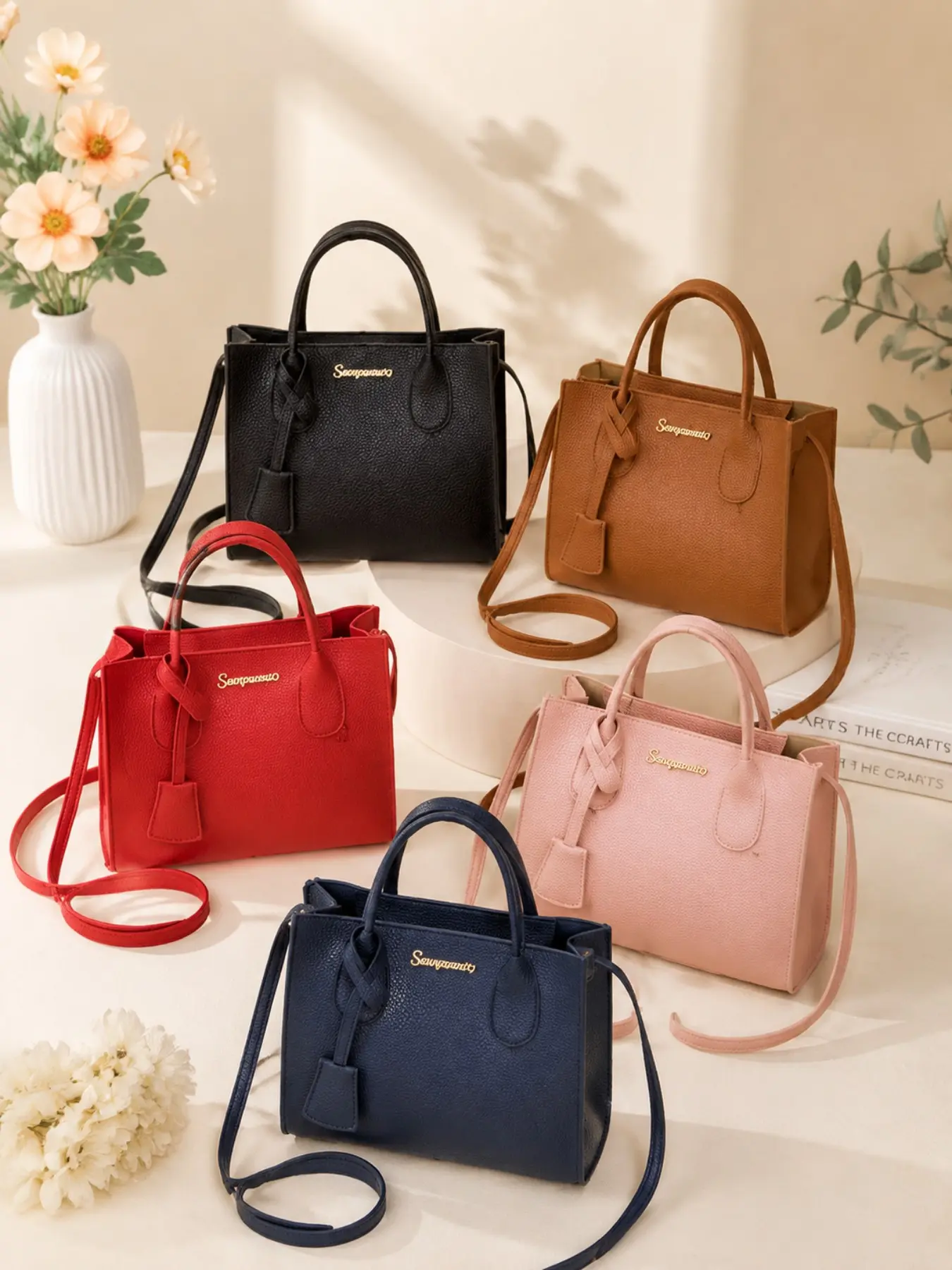 Women’s Litchi Grain Mini Handbag Crossbody Bag with Top Handle, Small Shoulder Purse Casual Work Tote Bag Fashion Everyday Purse