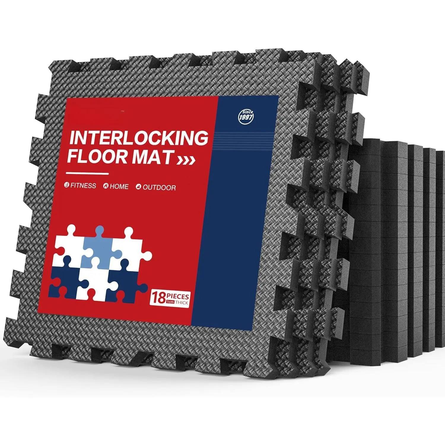 18 count Puzzle Exercise Mats, 11.8×11.8×0.4 Inch EVA  Interlocking Floor Tiles, Non-Slip Heavy-Duty Rubber Mats for  Gym,  Play Area, Garage Floor Protectio