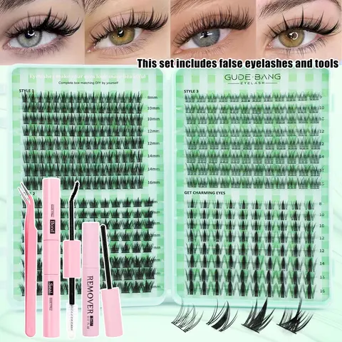 Fairy-style false eyelashes, Cosmetic, four styles, large volume, false eyelash extension sets, individual cluster packs, C-curl curved & DIY sets, suitable for daily use, parties