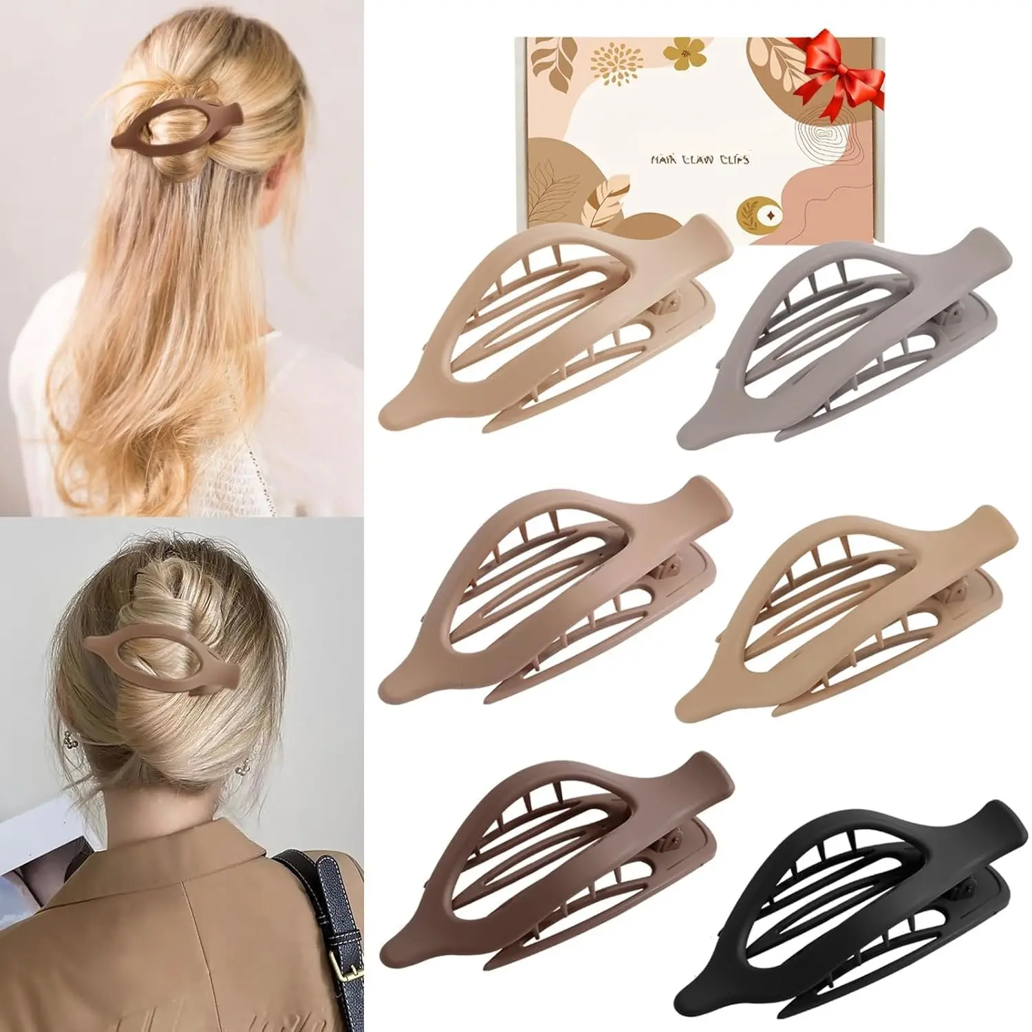 6 Packs Flat Claw Clips for Women,  Concord Flat Hair Clip, Matte Curved Hair Claws Clip for Thin Thick Hair, Lay Down Claws Clips, Durable  Hold Hair Clip