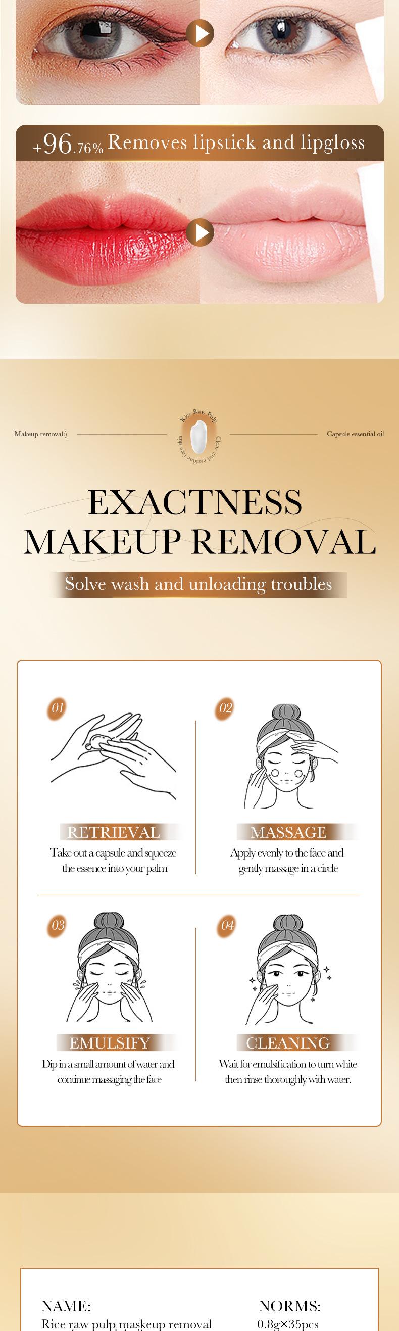 Rice Pulp Cleansing Oil Capsules - Dissolves Waterproof Makeup Instantly, Gentle No-Sting Formula, Travel-Friendly Single-Use Pods for Flawless Double Cleanse Every Night!