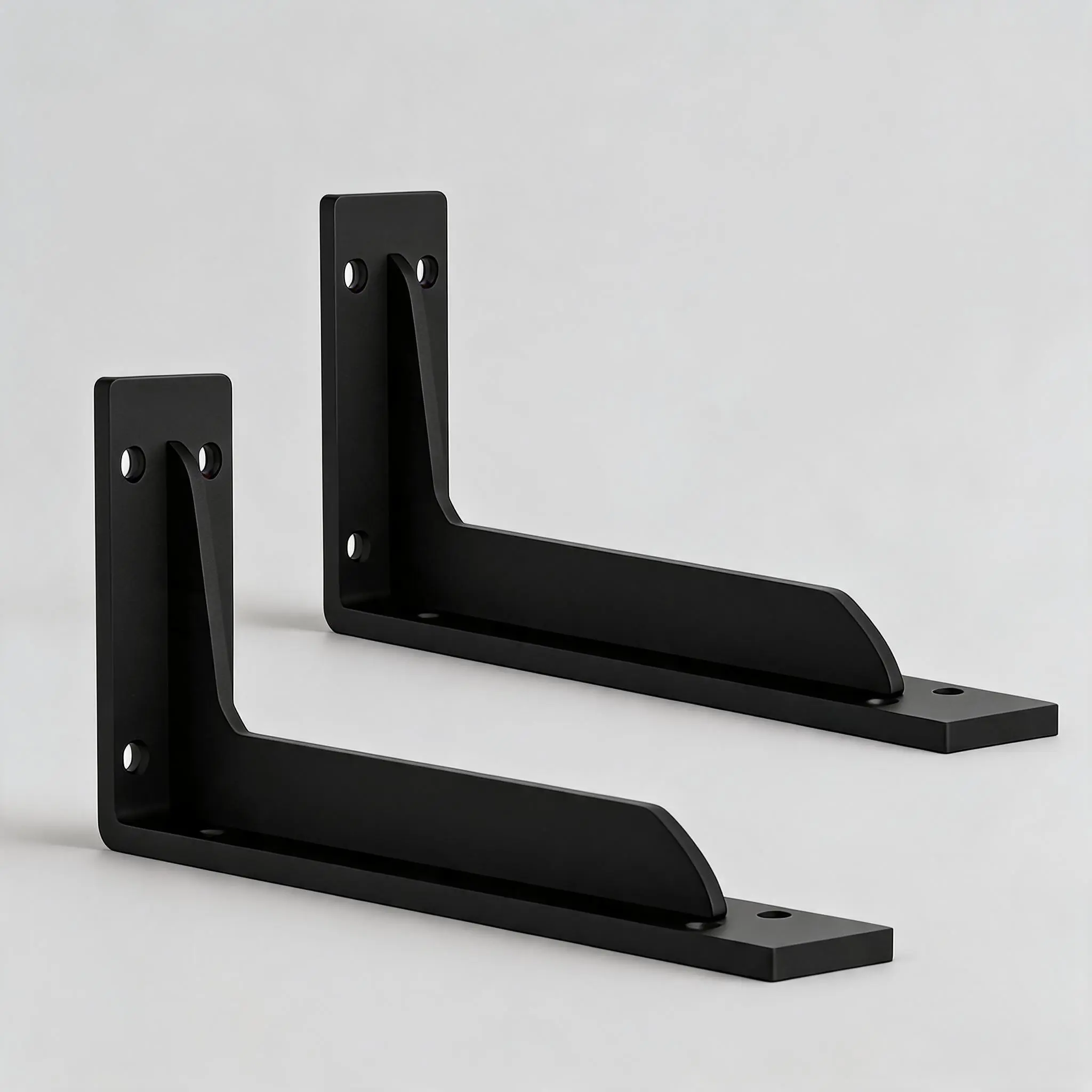 Heavy Duty Floating Shelf Brackets, L-Shaped Wall Mount Supports - Matte Black Stainless Steel - 19.3 in Long, 4.2 mm Thick - for Wood Shelves, Kitchen/Bedroom Storage Decor