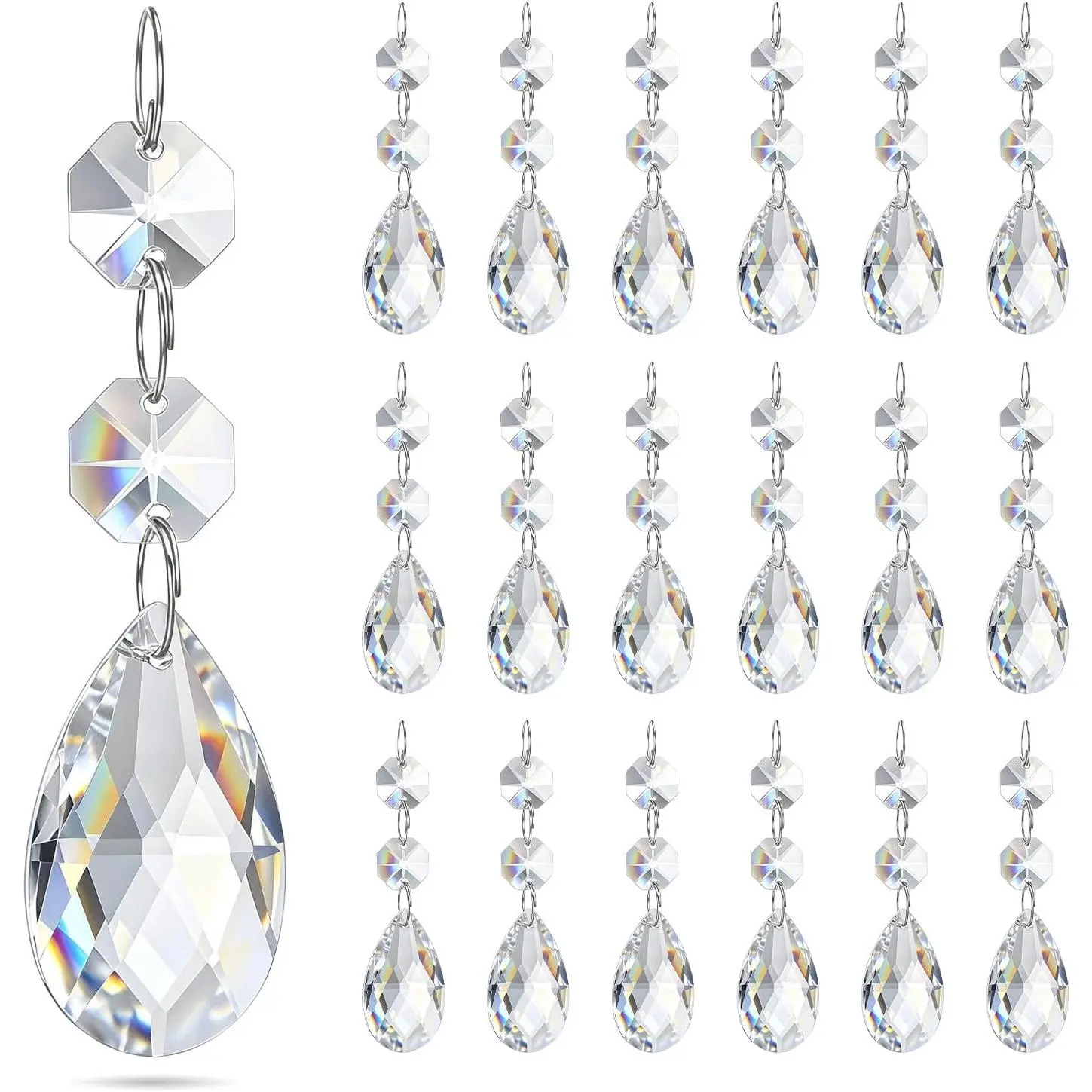 20 Pcs 3.35" Transparent Teardrop Prisms 1.5" Clear Glass Hanging Pendant Beads Replacement for Chandelier Foyer Wedding Lights Suncatchers