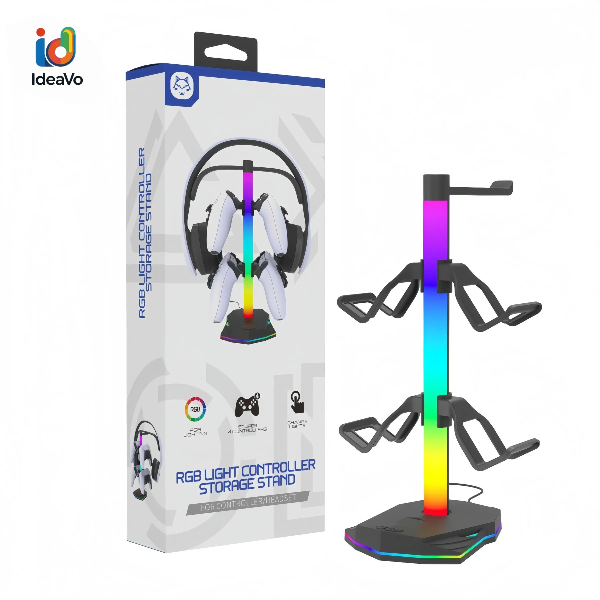 Ideavo 4-In-1 RGB Glow Ps5 Controller Stand, Desktop Game Controller & Earphone Storage Rack, Compatible with Ps5/ps4/switch2, Controller Holder