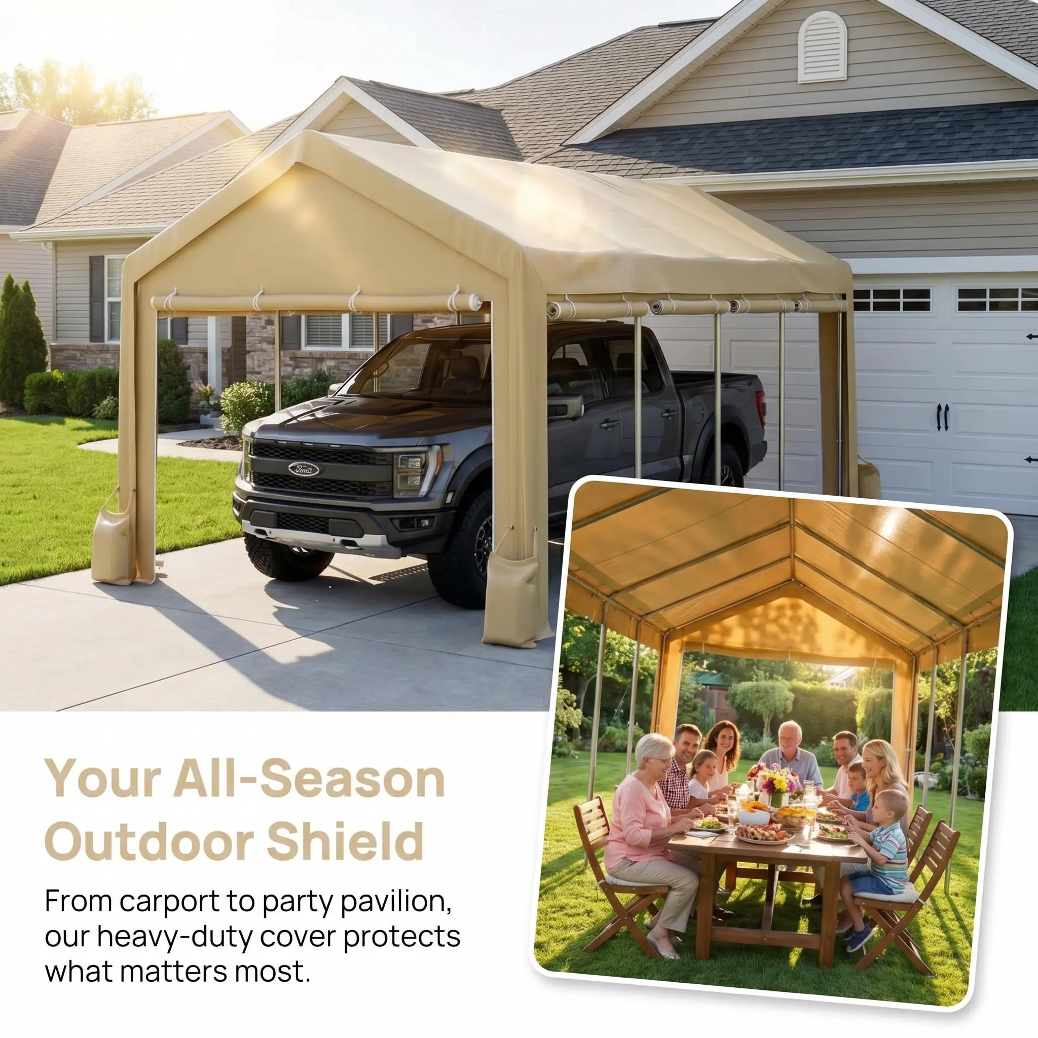 YJ- Garvee Only Top CoverCarport(Without a frame) 13x20FT /10×20FT/13×25FT ,Waterproof UV Wind Resistant Universal Top Cover for Outdoor Shelter,for parties,commercial event,garden,courtyard,Grey&White&Yellow