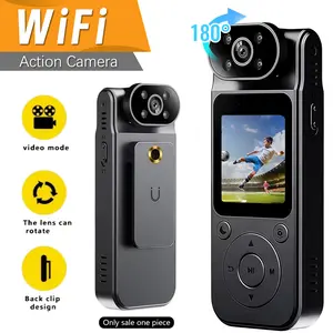 Wearable Sports Camera, 180° rotatable lens plus IR night vision, built in screen instant playback, Magnetic clip frees your hands for cycling, hiking, ski and outdoor party shooting