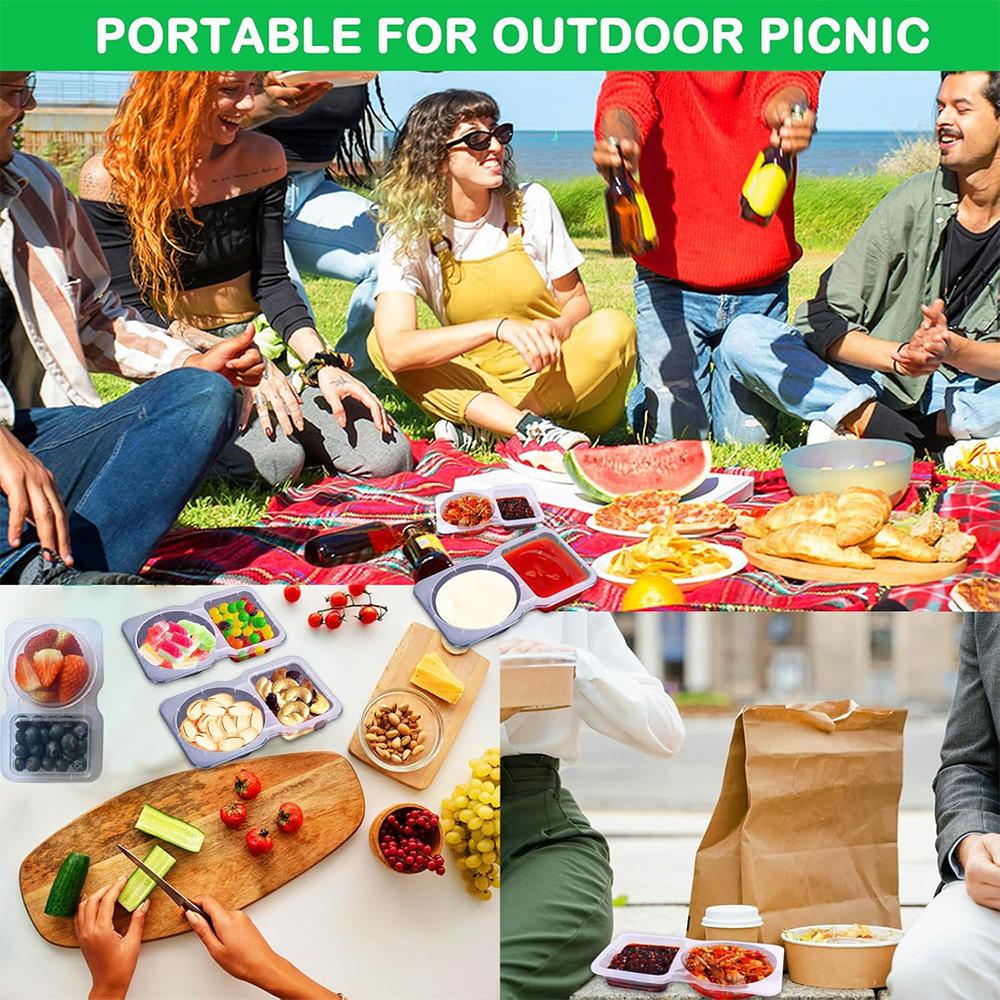 Reusable Transparent Snack Storage Containers Set with Lids, Stackable Dual-Layer Plastic Food Boxes, Leak-Proof Portable Kitchen Organizer