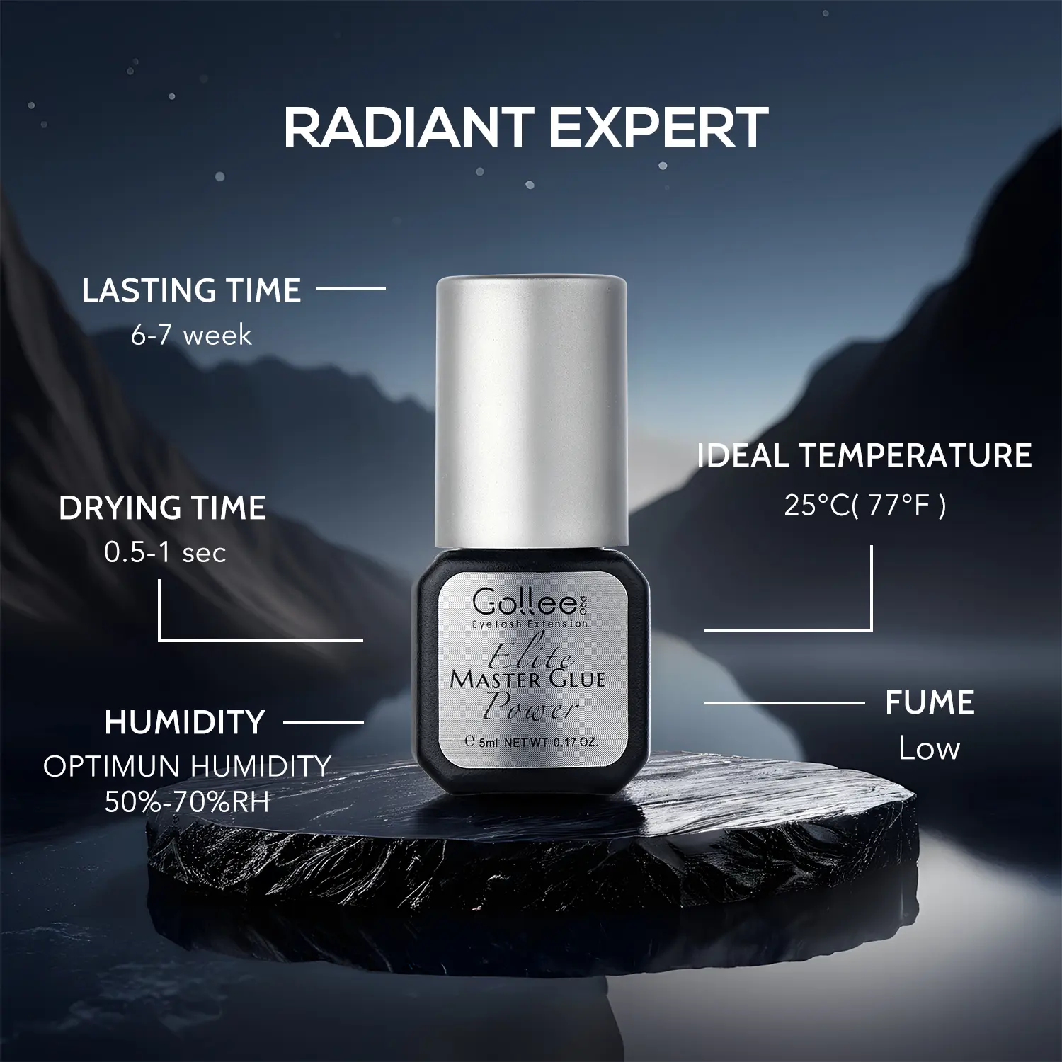 Gollee 0.5-1s Fast Drying Latex-free Lasting 6-8 Weeks Eyelash Extension Glue 5ml Professional Artist Glue Lashes Extension supplies Does not contain MMA
