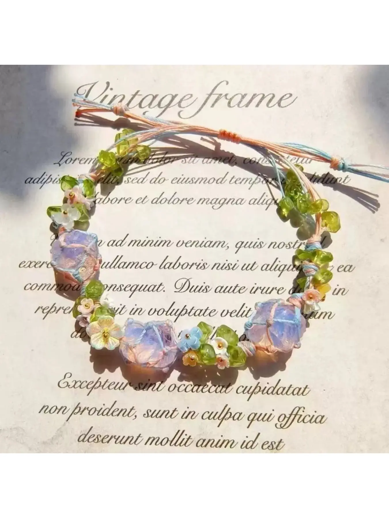 Natural Crystal Chip Handmade Braided Bracelet, Adjustable Monet Garden Butterfly Boho Forest Healing Wrist Jewelry for Women Teen Girls Daily Party