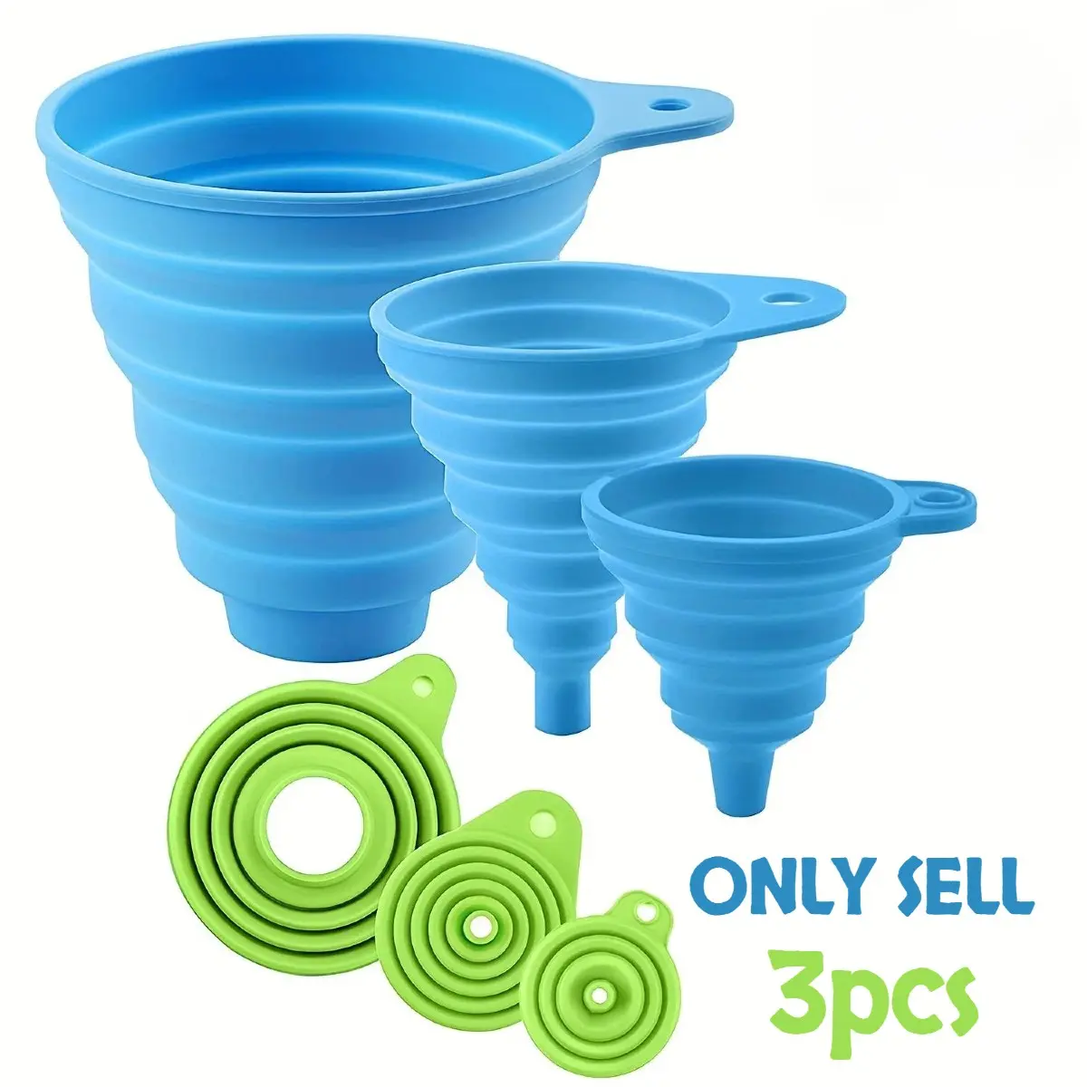Portable Silicone Funnel Set, 3 Counts/set Multifunctional Foldable Funnel, Kitchen Gadget, Kitchen Cooking Utensils for Home Kitchen Outdoor Camping