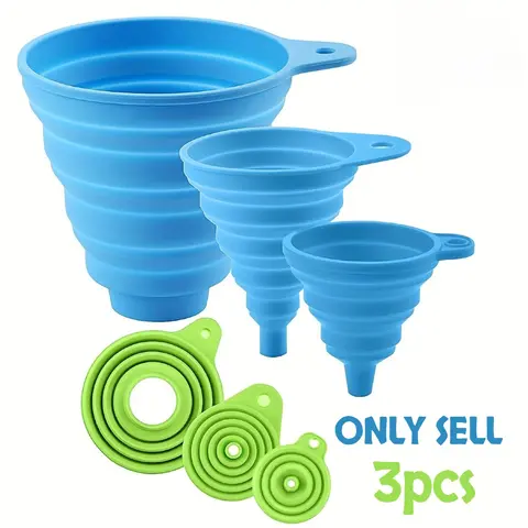 Portable Silicone Funnel Set, 3 Counts/set Multifunctional Foldable Funnel, Kitchen Gadget, Kitchen Cooking Utensils for Home Kitchen Outdoor Camping