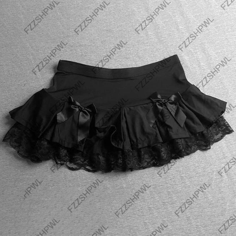 Fashion Subculture Unique Y2K Dress Bowknot Harajuku Gothic Lace Mini Skirt Streetwear Punk Spicy Girls Low Rise Skirts Hip Hop