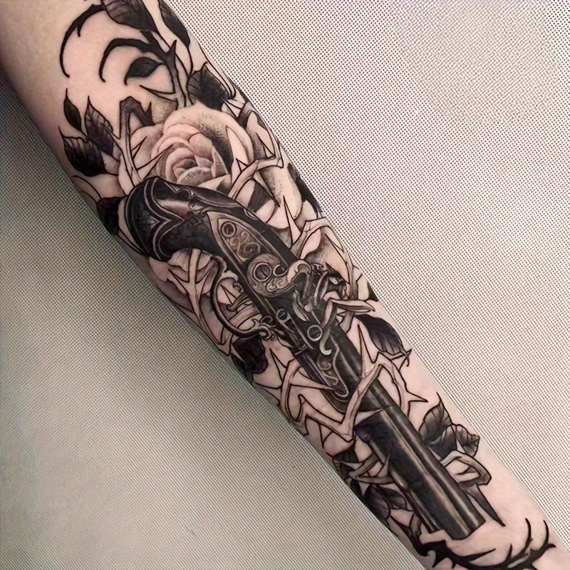 6 Large Herbs Tattoo Sticker Containing 1 One Musket Elements 5 Styles Random, Lasting for 7-15 Days, Waterproof and Friction Resistant, Realistic Effect, Suitable for People Who Don't Want Tattoo Pain