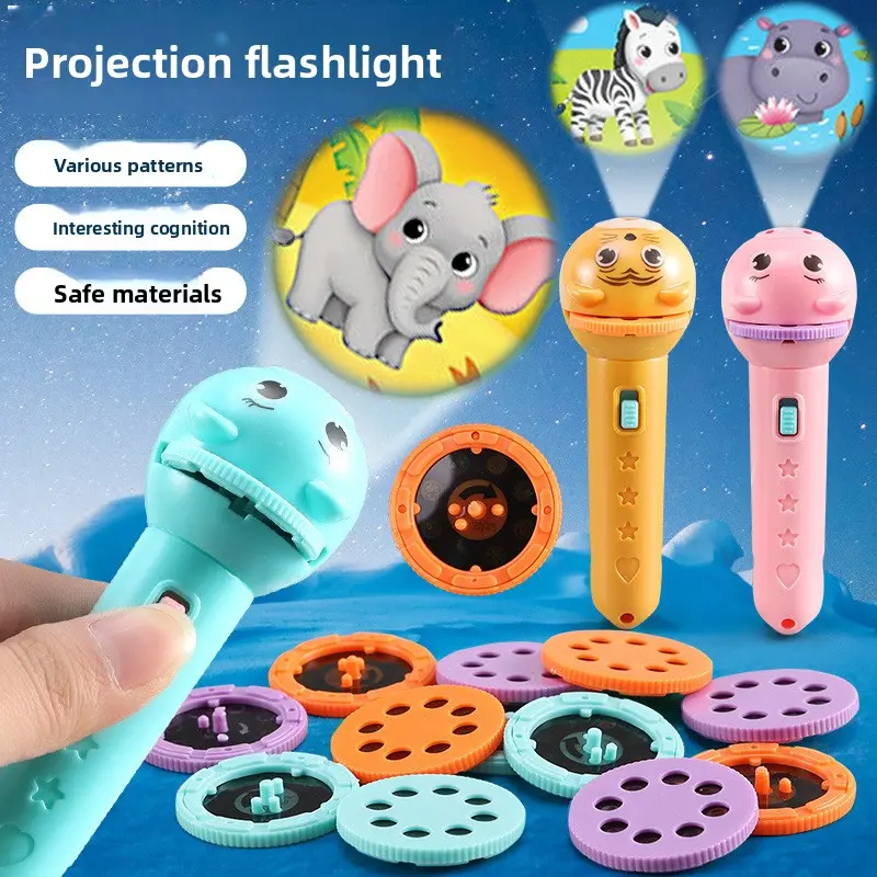 Children's Novelty Small Toy Luminous Projection Flashlight Baby Early Education Cartoon Fun Pattern Kaleidoscope Holiday Gift