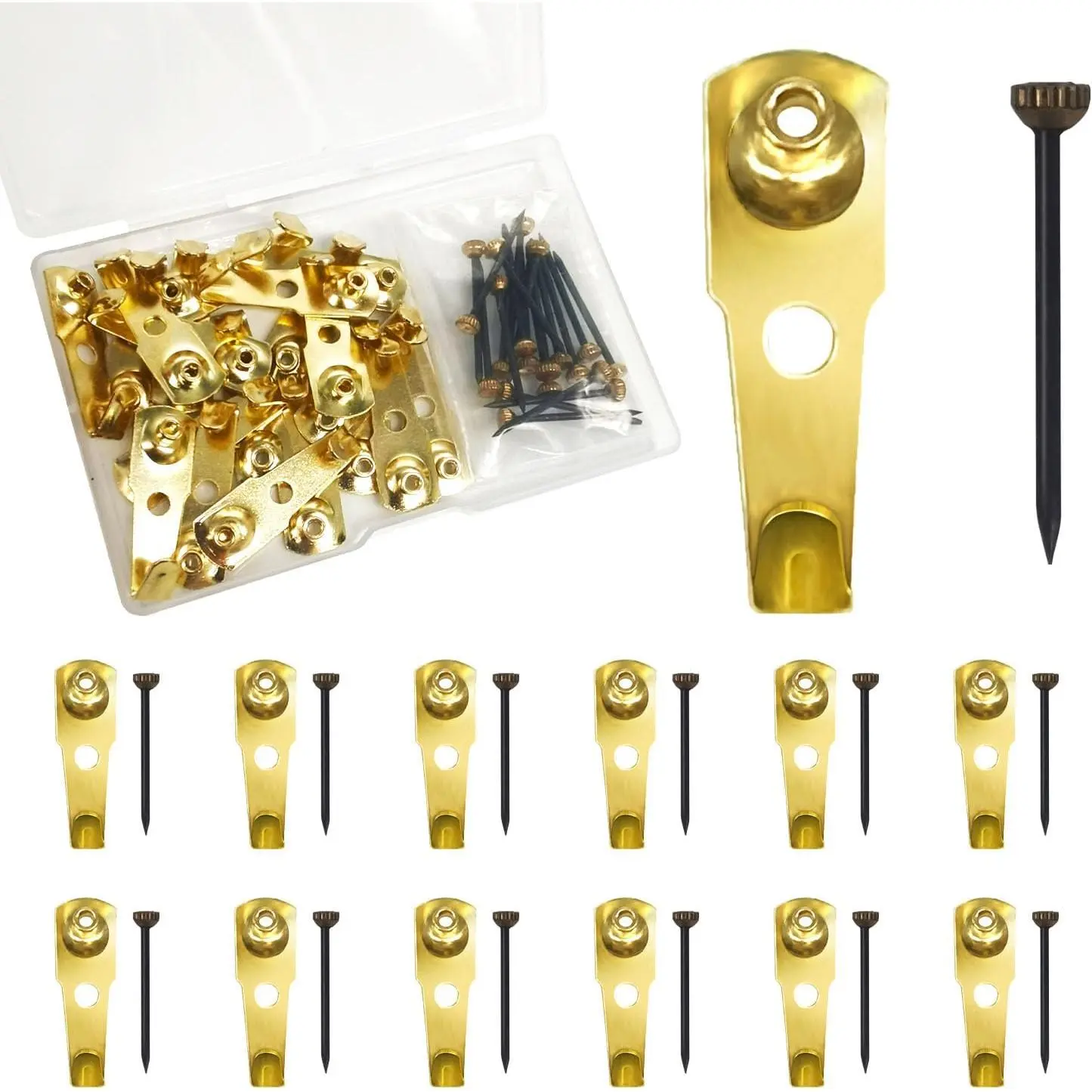 20 count 30lbs Plaster Wall Picture Hangers Picture Hook with Nails for  Pictures, Clock, Mirror, Painting Hooks Heavy Duty