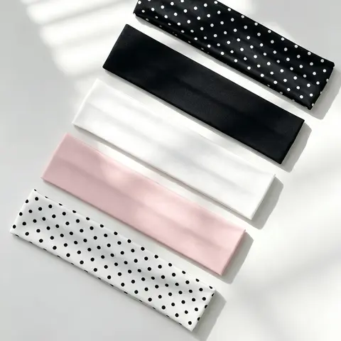 5-Piece Set Women's Fashion Polka Dot Solid Yoga Sports Hairbands, Workout Headbands, Ideal for Daily Use, Stylish and Comfortable Accessories
