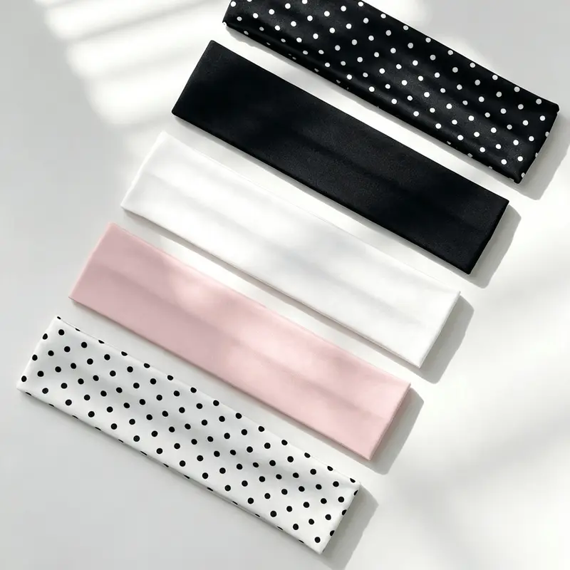 5-Piece Set Women's Fashion Polka Dot Solid Yoga Sports Hairbands, Workout Headbands, Ideal for Daily Use, Stylish and Comfortable Accessories