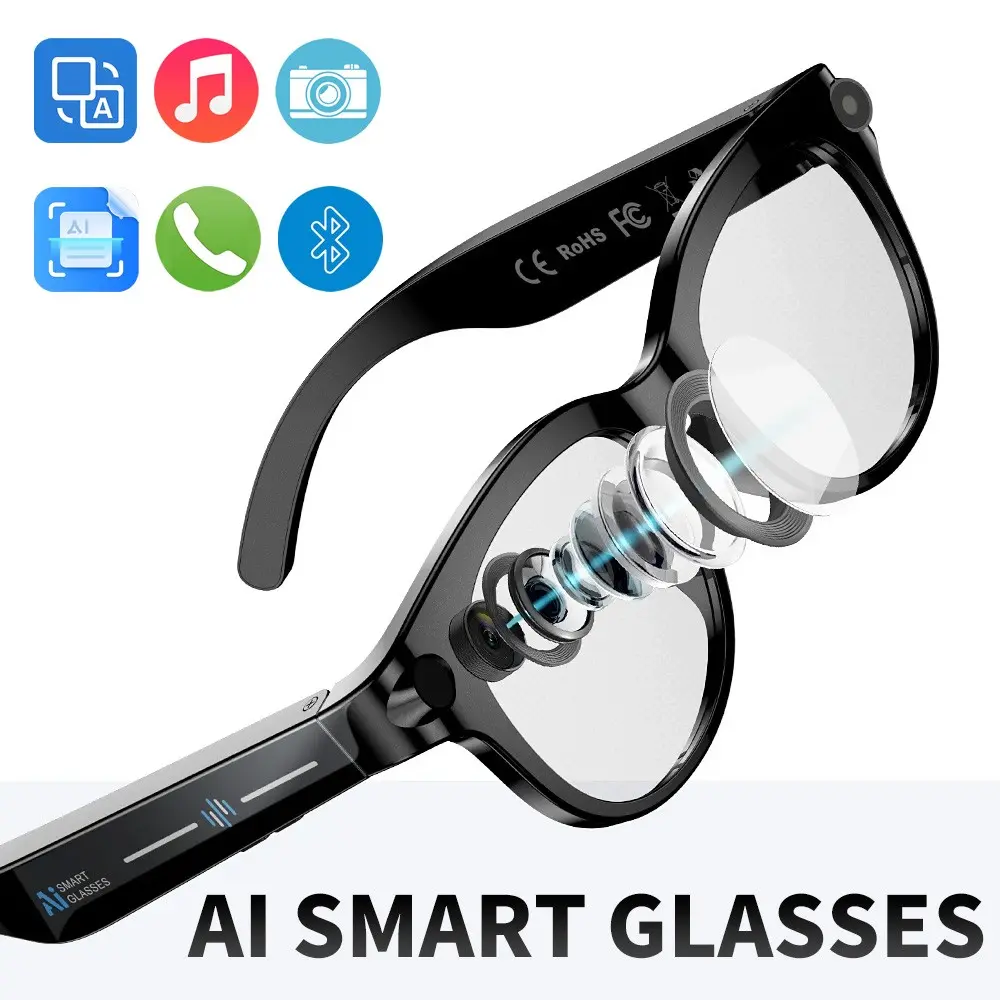 High Definition Ai Smart Glasses, Wearable, Camera Enabled, Photo & Video Capture, Smart Translation, Voice Chat, Music Playback, Multifunctional