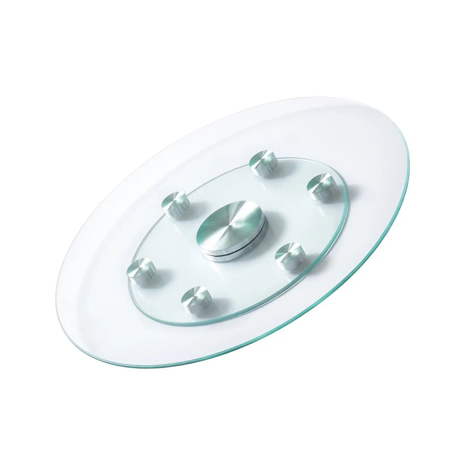 【DealsForYouDays】VEVOR 24 in Glass Lazy Susan Turntable, Tempered Glass Dining Table Centerpiece with 6 Rotating Wheels, 360 Smooth and Silent Spin Tabletop Rotating Tray, for Family Gatherings, Banquets Weddings