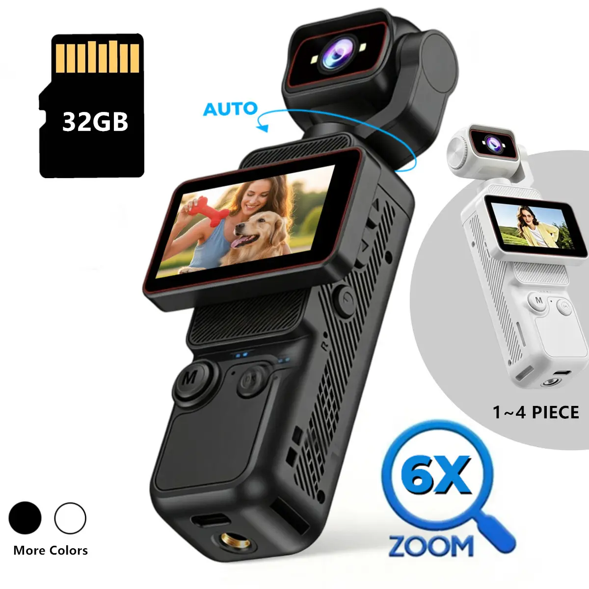 HD Handheld Action Camera,with 180° Auto Rotatable Lens & Flip Screen, Pocket Vlog Camera, Outdoor Sports DV Cam Travel Essential, Pet Recording, Portable Vlogging Camera