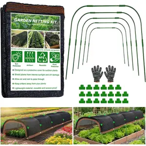 Garden Shade Cloth Kit 78.7"x59" Garden Sun Shade Cloth with Hoops for Heat Protection 75% Black Plant Shade Cloth Garden Greenhouse Grow Tunnel Shade Cloth Row Cover for Outdoor Plants Vegetables