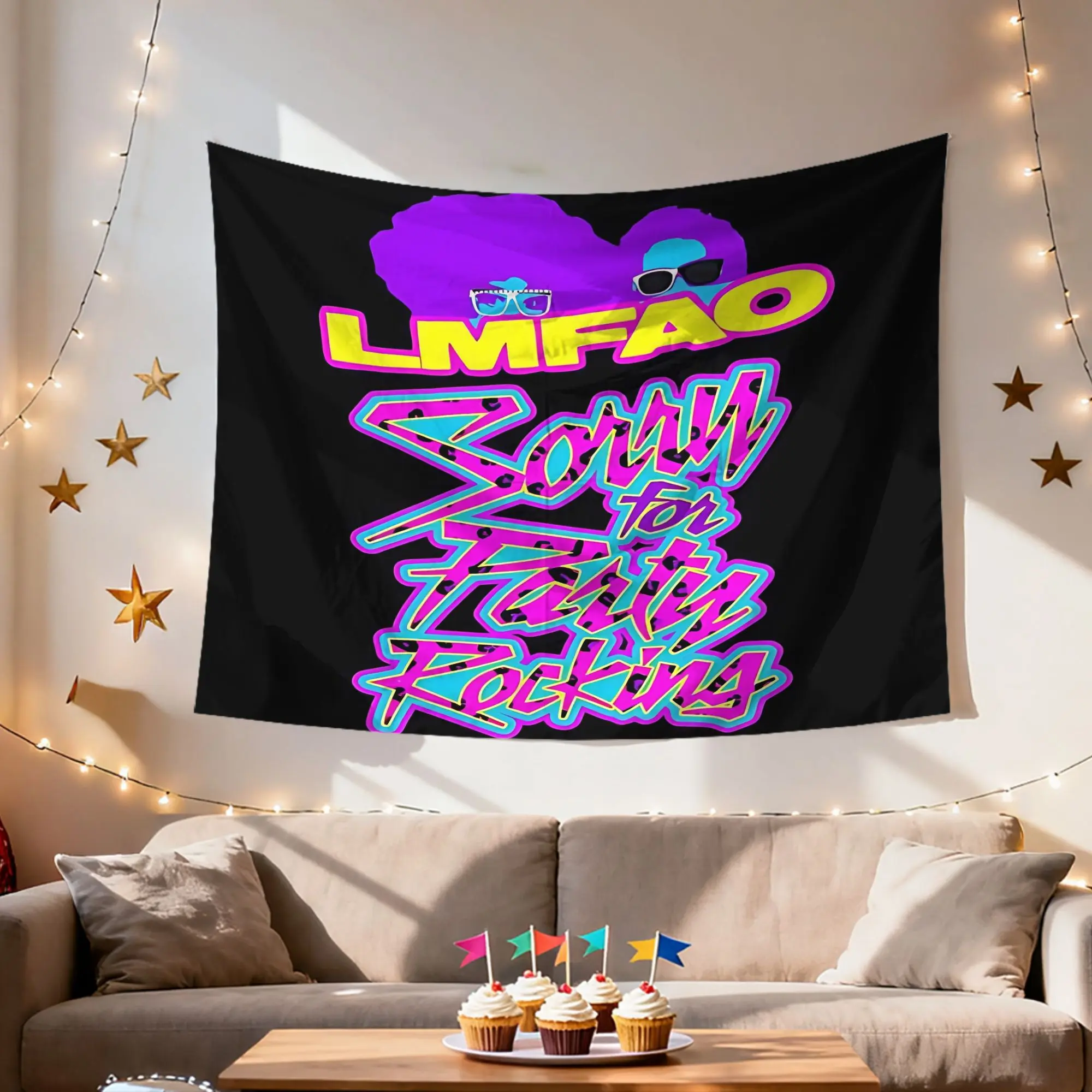 1pc LMFAO Tapestry - Vibrant Color Design with a Modern Style Print - Perfect for Home, Office, or Party Decoration - High-quality Printed Peach Skin Velvet Wall Hanging