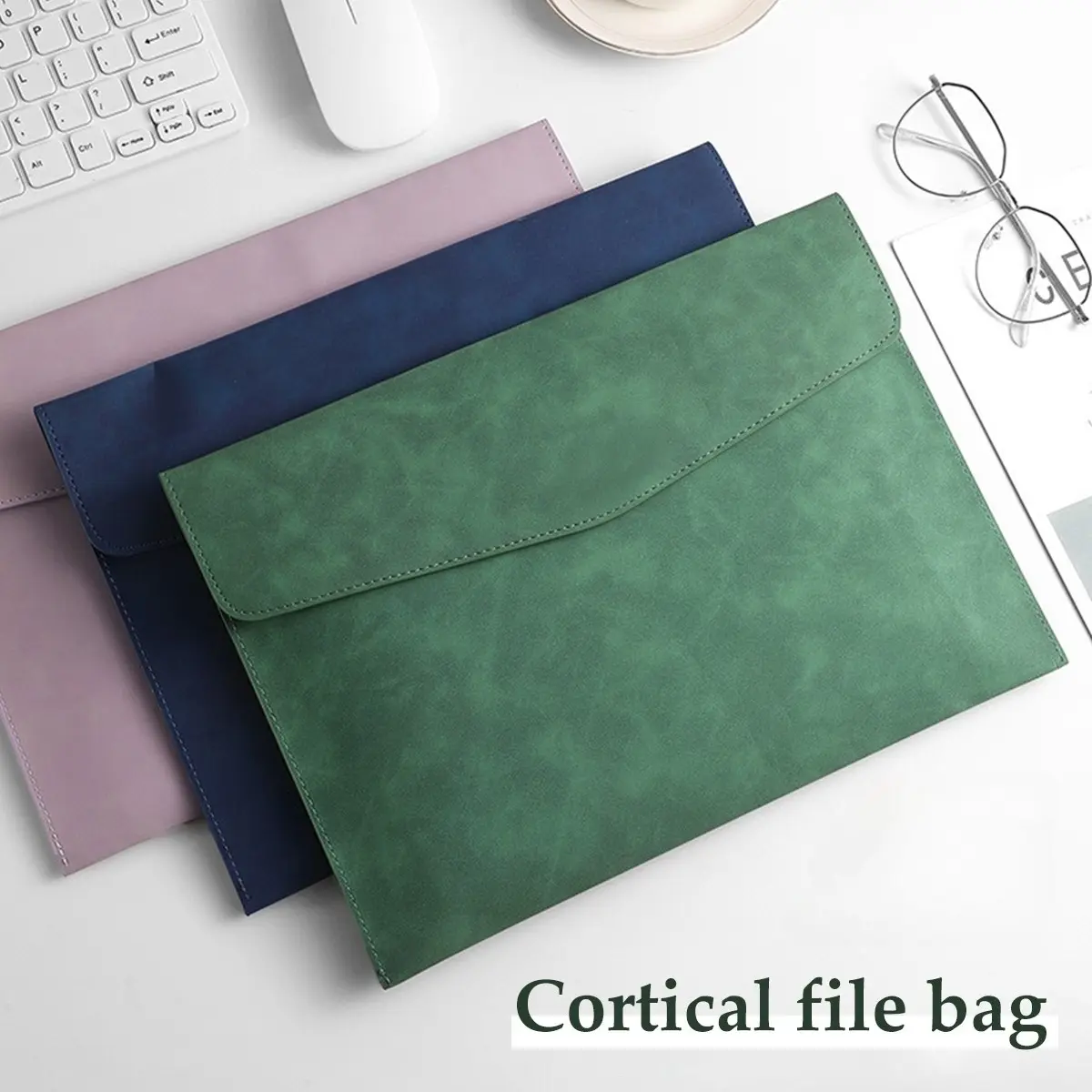 A4/A5 Leather File Folder Waterproof Durable Large Capacity Fashion Business Document Bag School Office Supplies