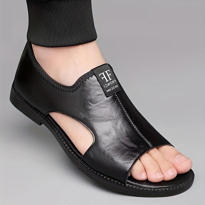 Men's Casual Slip-On Sandals - Black Open Toe Shoes with Rubber Sole, Comfortable for Spring/Summer Outdoor Wear, Strappy Sandals