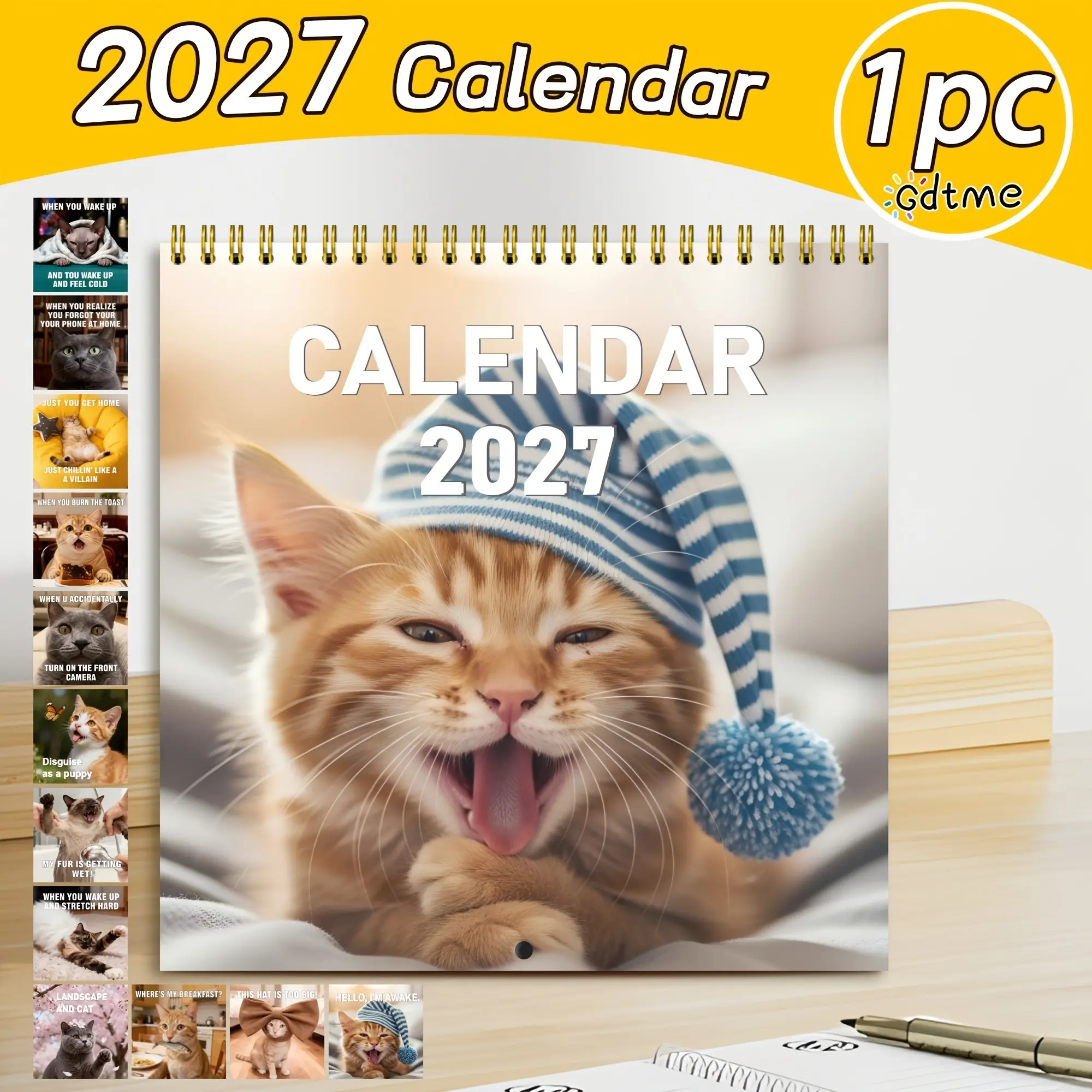 Funny Cat Wall Calendar 2027, Humorous Daily Quotes, Monthly Planner for Adults, Home Decor, Perfect Gift for Holidays