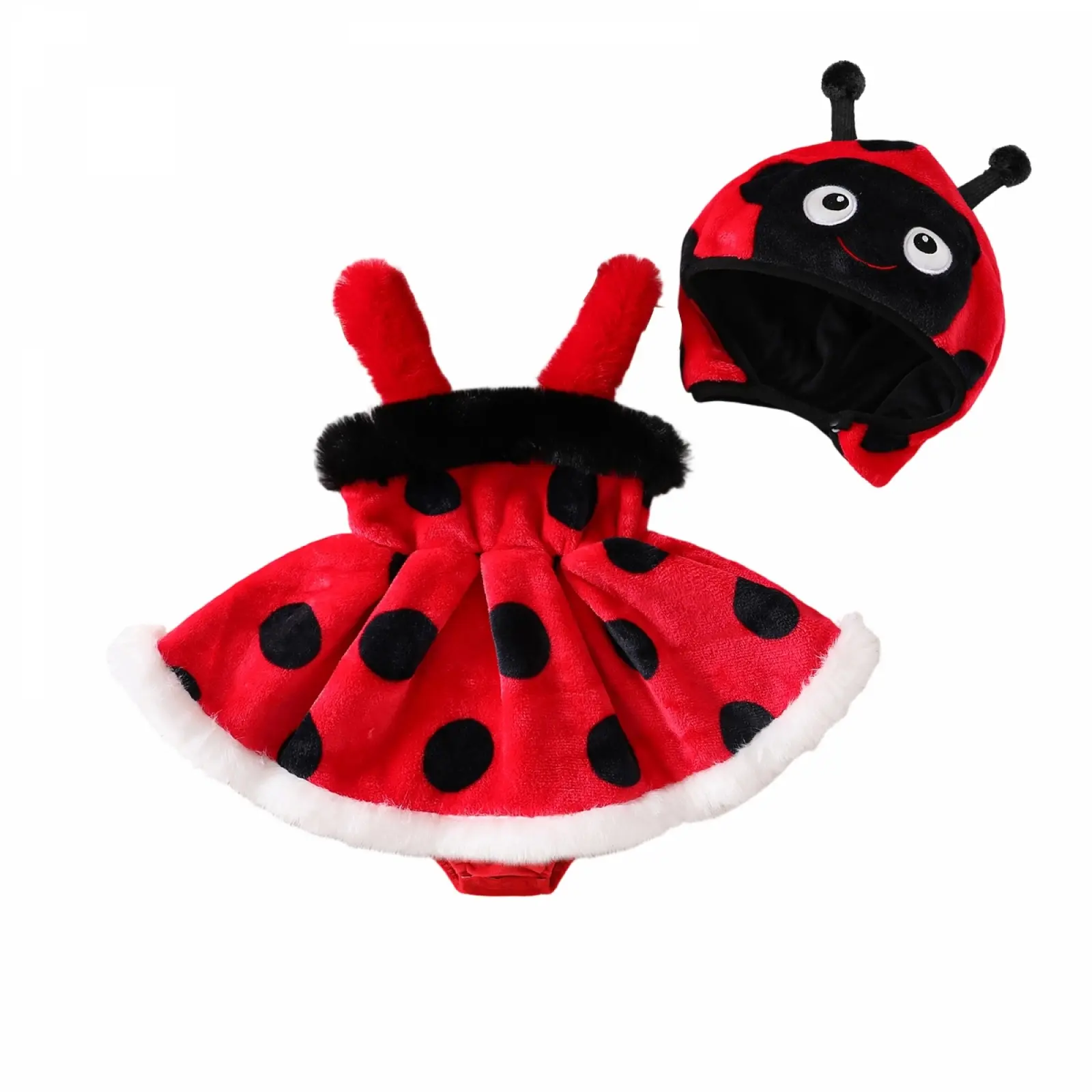 Baby Girl Ladybug Romper Dress with Hat Cute Red Black Polka Dot Costume Infant Halloween Party Dress Up Set 0-18Months