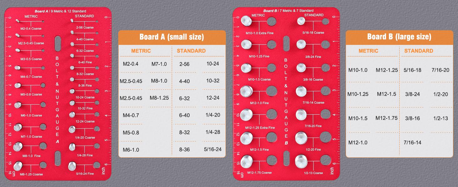 High Quality  Thread Checker, Nut and Bolt Thread Checker with 19 Standard and 16 Metric Sizes, Bolt Size Finder and Thread Gauge with Inch and Centimeter Ruler
