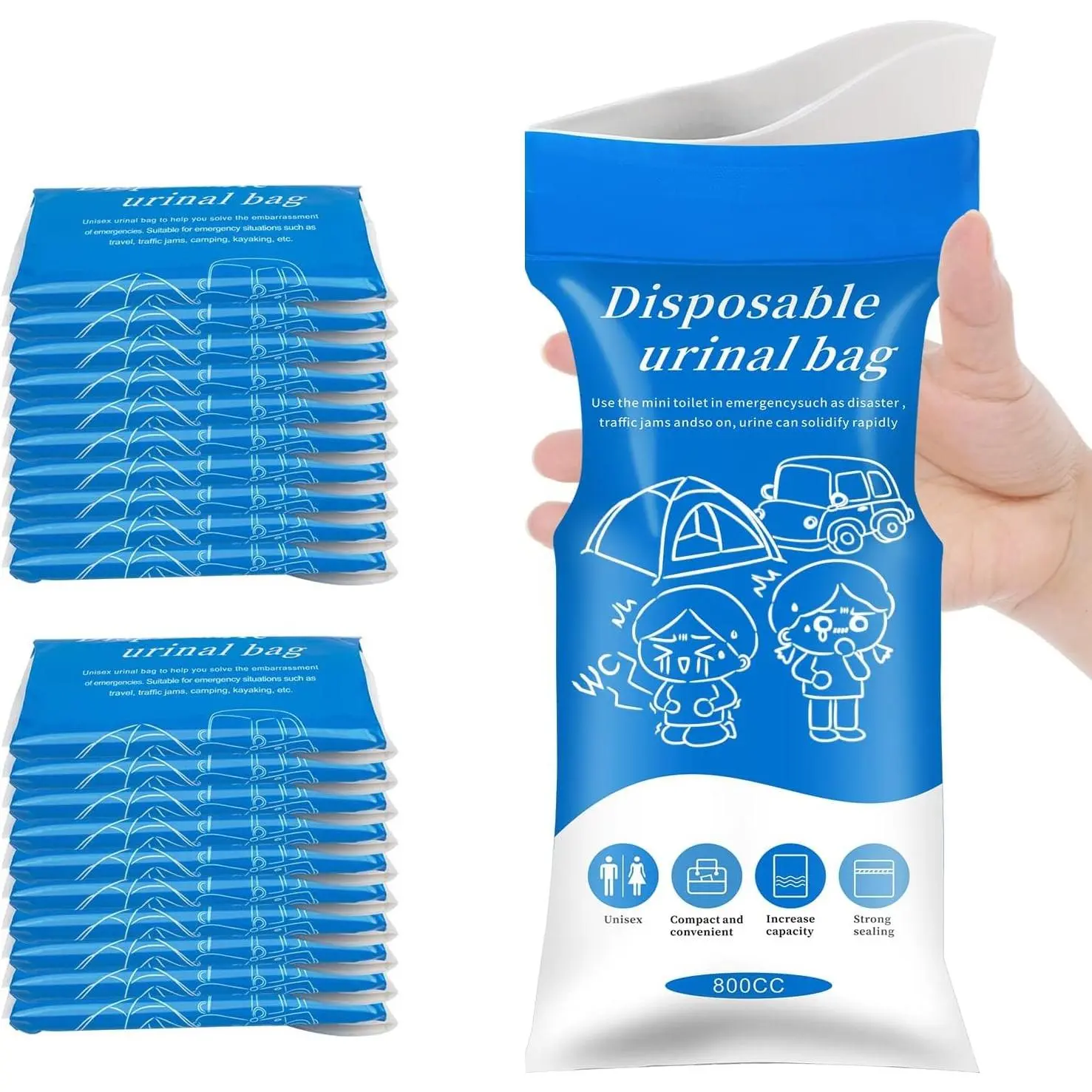 Emergency Portable Urine Bag, 6/10/20 count Travel Urinal Bag, Unisex Urinal Bag, Disposable Urine Bag Suitable for Camping, Travel, Traffic Jams, Pregnant Women,  ren, Patients