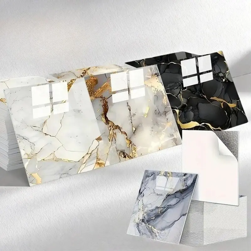 50pcs Marble Wallpaper Tiles, Peel and Stick Tile Stickers, Kitchen PVC Wall Panels, Bathroom Decor, Multiple Colors, 11.8x11.8 Inches