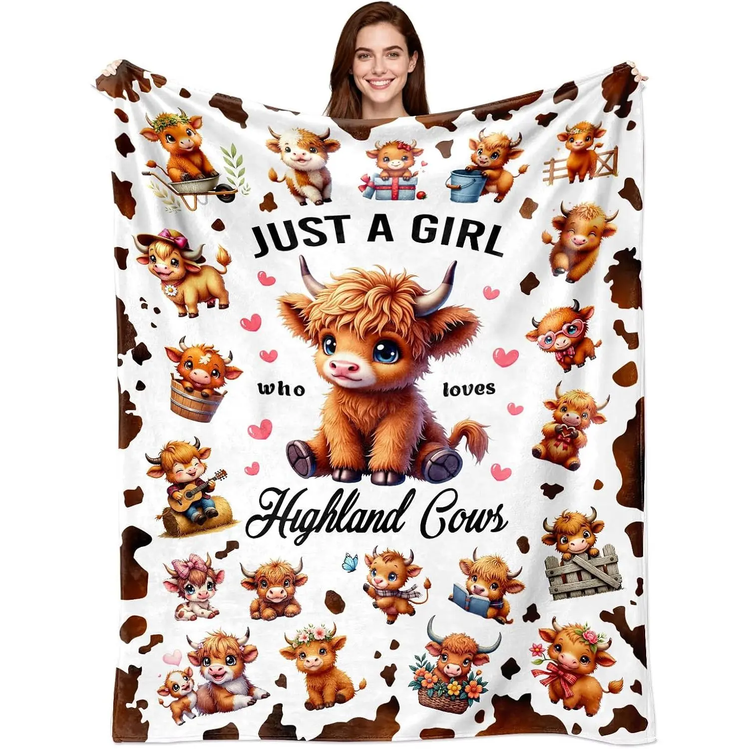 Highland Cow Blanket Gifts for Women Girls Ultra Soft Flannel Highland Cow Print Throw Blanket Cows Lovers Gifts Birthday Decor for Adults Stuff (Single-sided print)