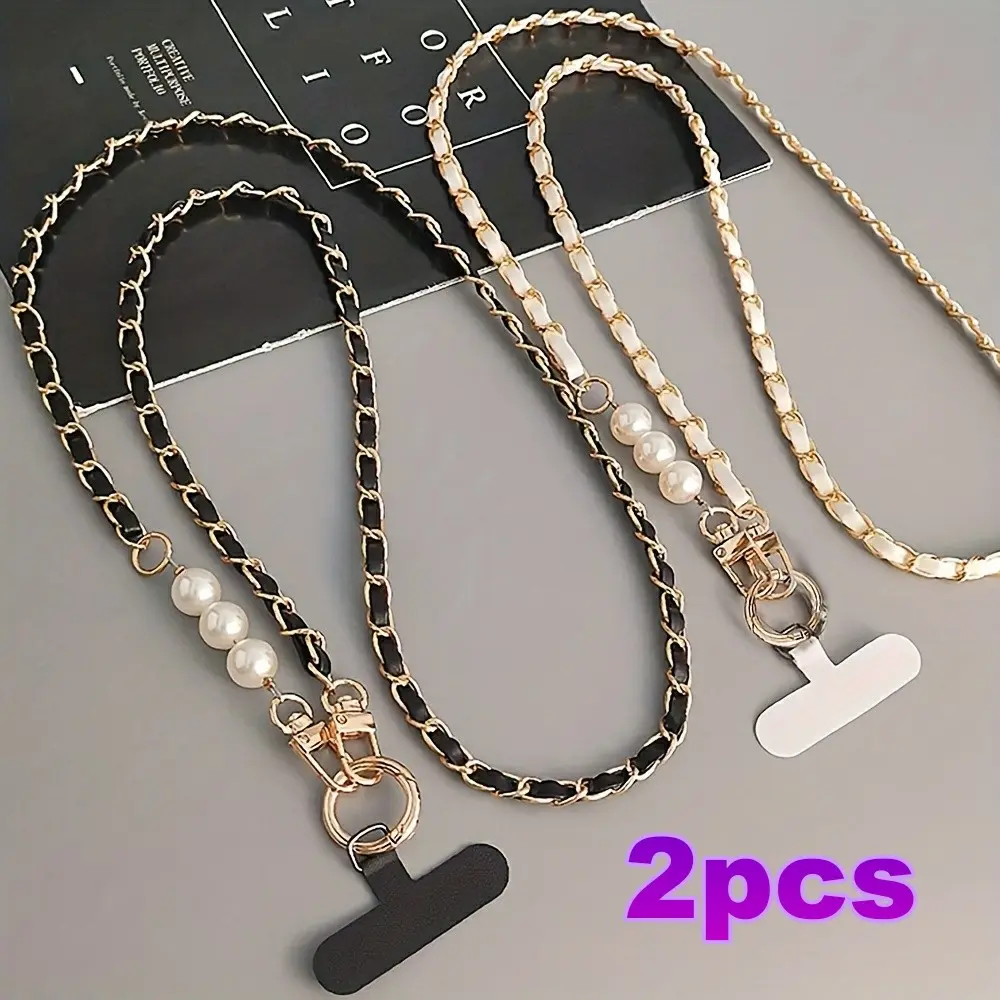 2pcs Universal Cell Phone Lanyard, Long Neck Shoulder Strap Design, Designed for Women, Includes Pearl Pickup Chain, Fashionable Accessory