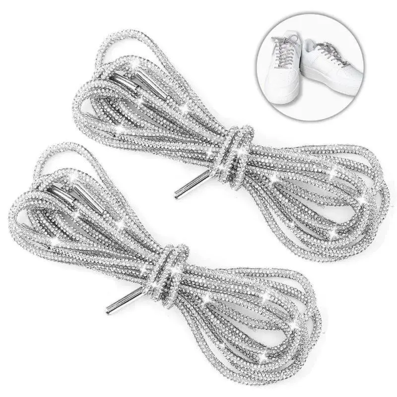 47in Rhinestone Glitter Rope Laces 2-Pack, Shiny Crystal Bling Cords, Fashion Replacement Shoelaces, Multi-Use Drawstrings for Sneakers, Hoodies, Handbags & Custom DIY Outfit Decor sohochic