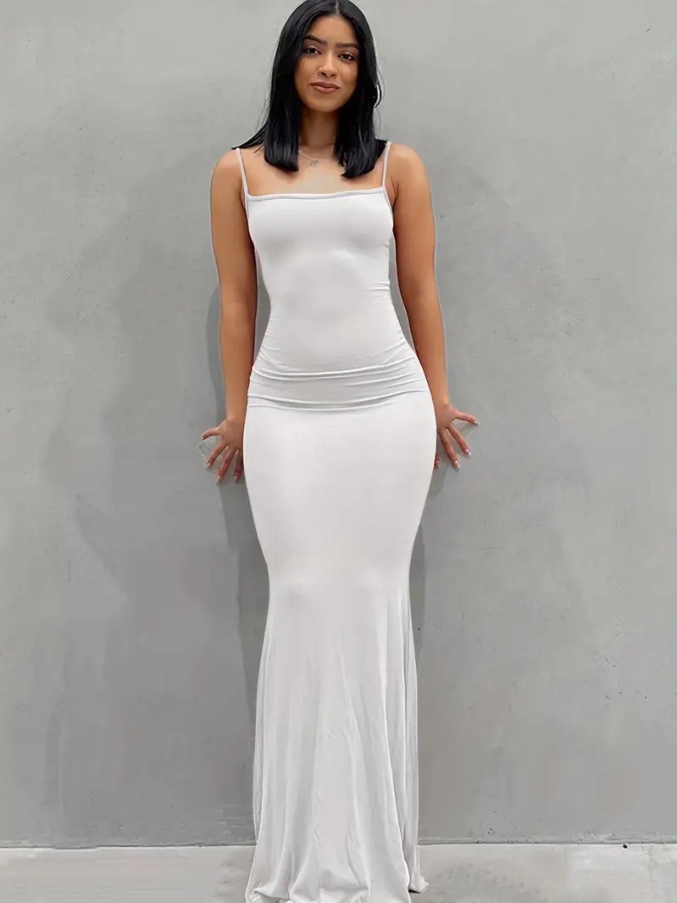 Women's Plain Scoop Neck Cami Mermaid Dress, Sleeveless Maxi Dress for Party Dating Wear, Ladies Clothes for All Seasons, Summer Outfits 2024