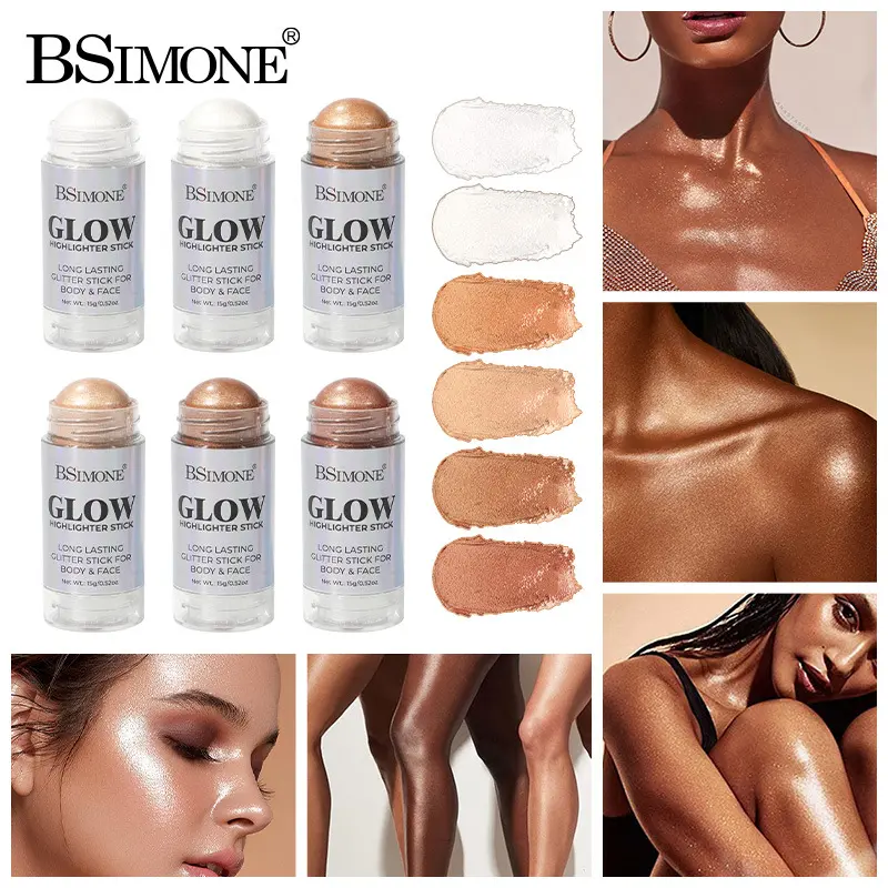 Body glitter pearl highlighter stick, facial makeup, waterproof, sweat-proof, long-lasting, brightening eyeshadow highlighter