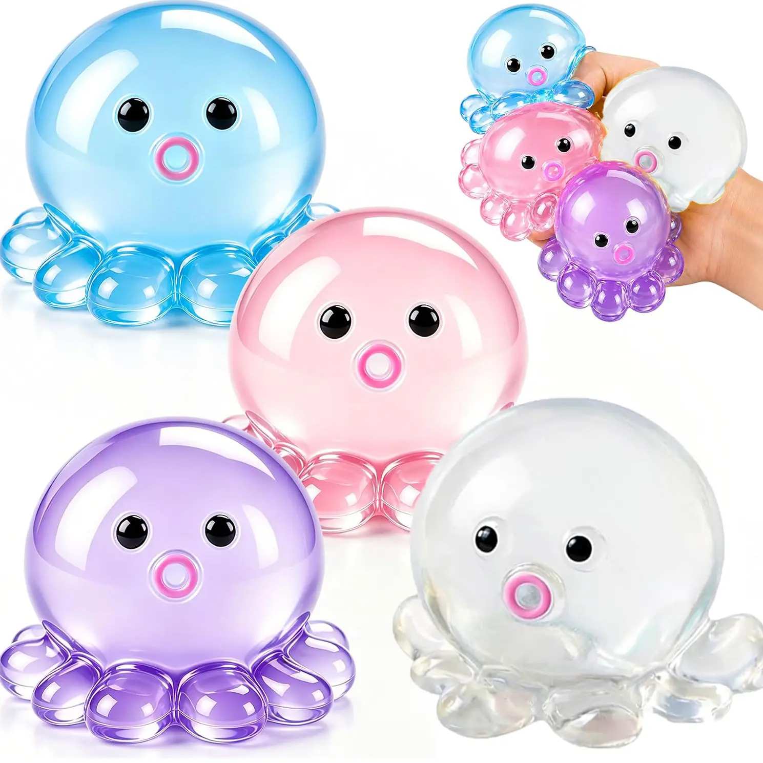 4 Pack Octopus Squishy Stress Balls Slow Rising Anxiety Relief Toys Cute Soft Squeeze Toys for Classroom Prize Birthday Party Favors