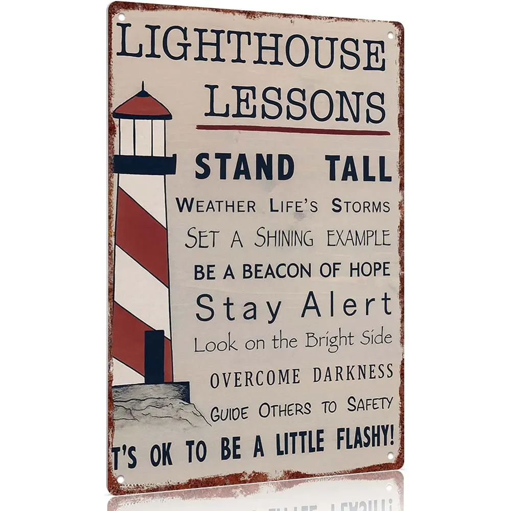 12x8 in Lightweight Waterproof Aluminium Retro Lighthouse Decorative Metal Sign - Easy DIY Home Signs, Farmhouse Hanging Wall Decor, Beacon of Hope Theme Gift for Coastal Nautical Spaces