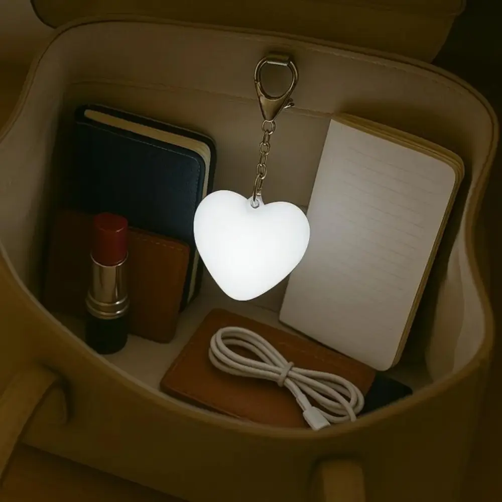 Heart‑Shaped Lightweight USB Rechargeable LED Night Light, Touch‑Control With Soft Glow, Portable Keychain Design, Mini Themed Ornament For Bedroom Use And Travel Occasions