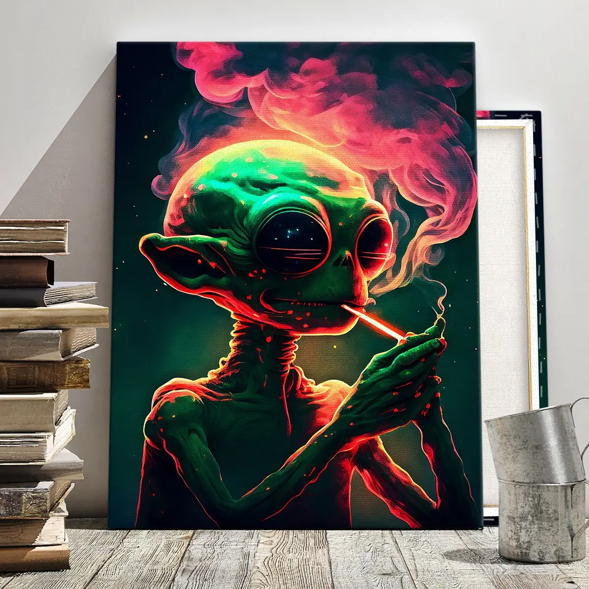 Neon Alien Psychedelic Canvas Poster, Modern Art, Waterproof, Home Decor, Bedroom Wall Art, Office, Living Room, Corridor